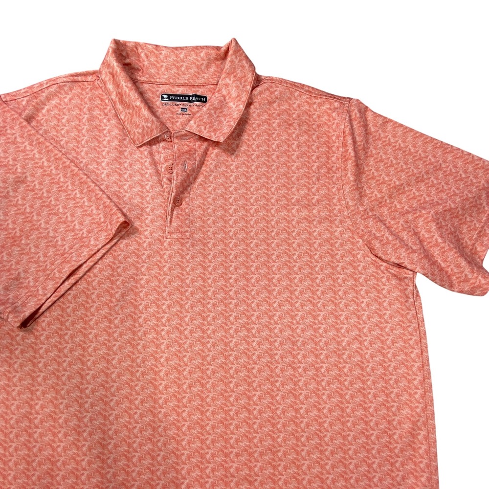 Pebble Beach Performance Polo Shirt Mens 2XL Red‎ Golf Casual Geometric Dry Luxe